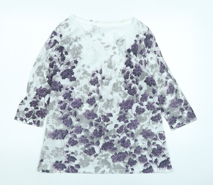 Marks and Spencer Womens White Scoop Neck Floral Acrylic Pullover Jumper Size 12