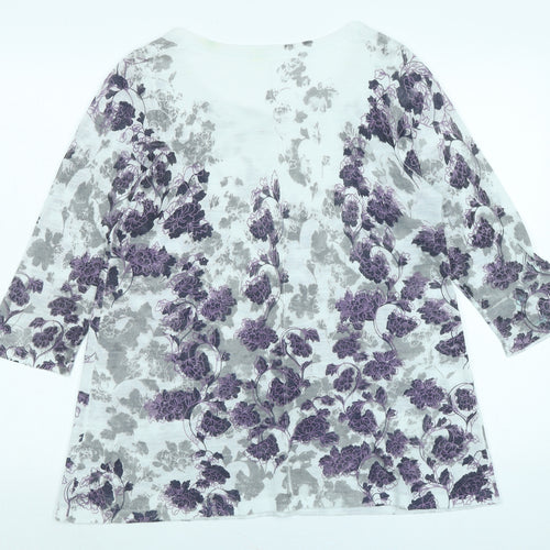 Marks and Spencer Womens White Scoop Neck Floral Acrylic Pullover Jumper Size 12