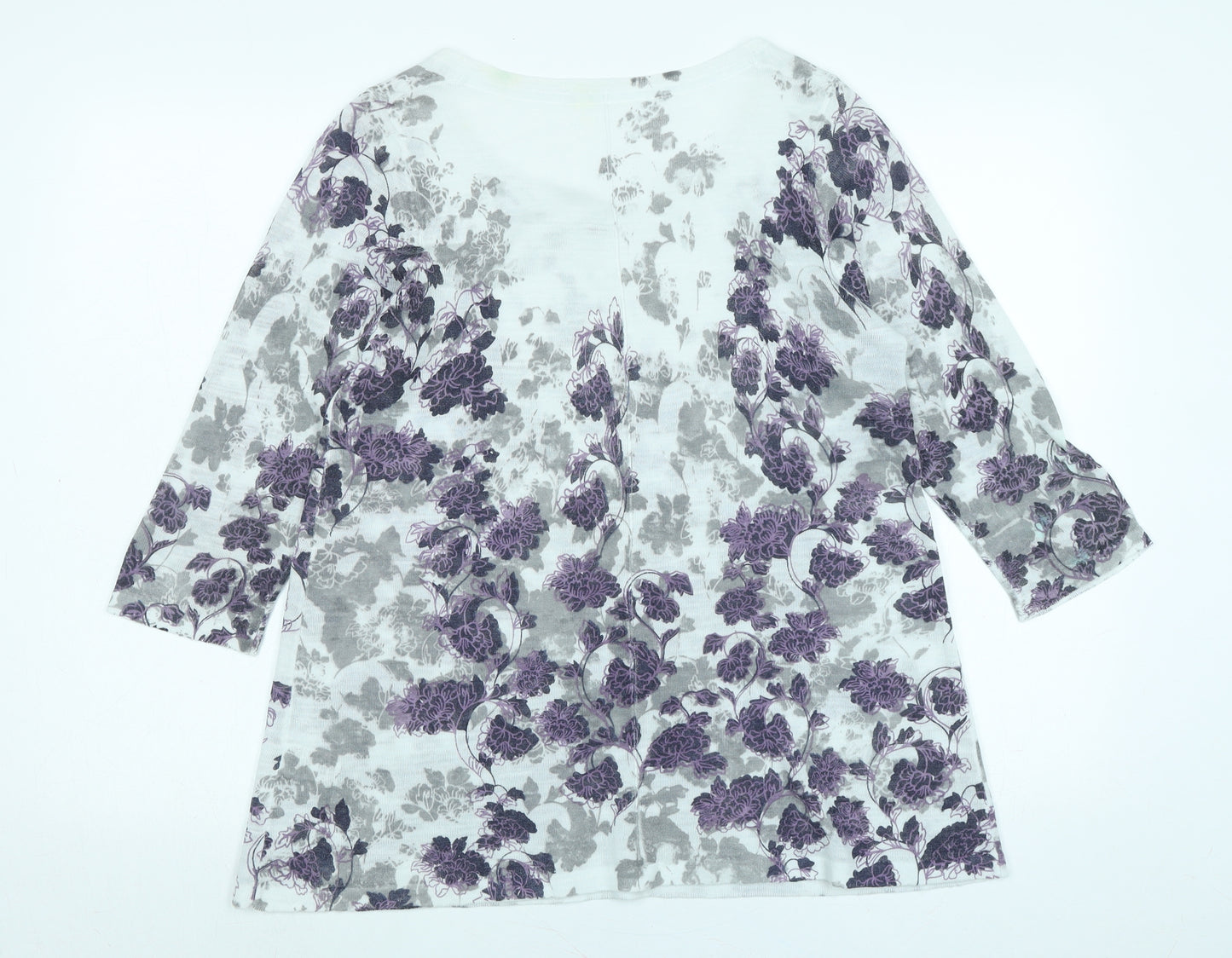 Marks and Spencer Womens White Scoop Neck Floral Acrylic Pullover Jumper Size 12
