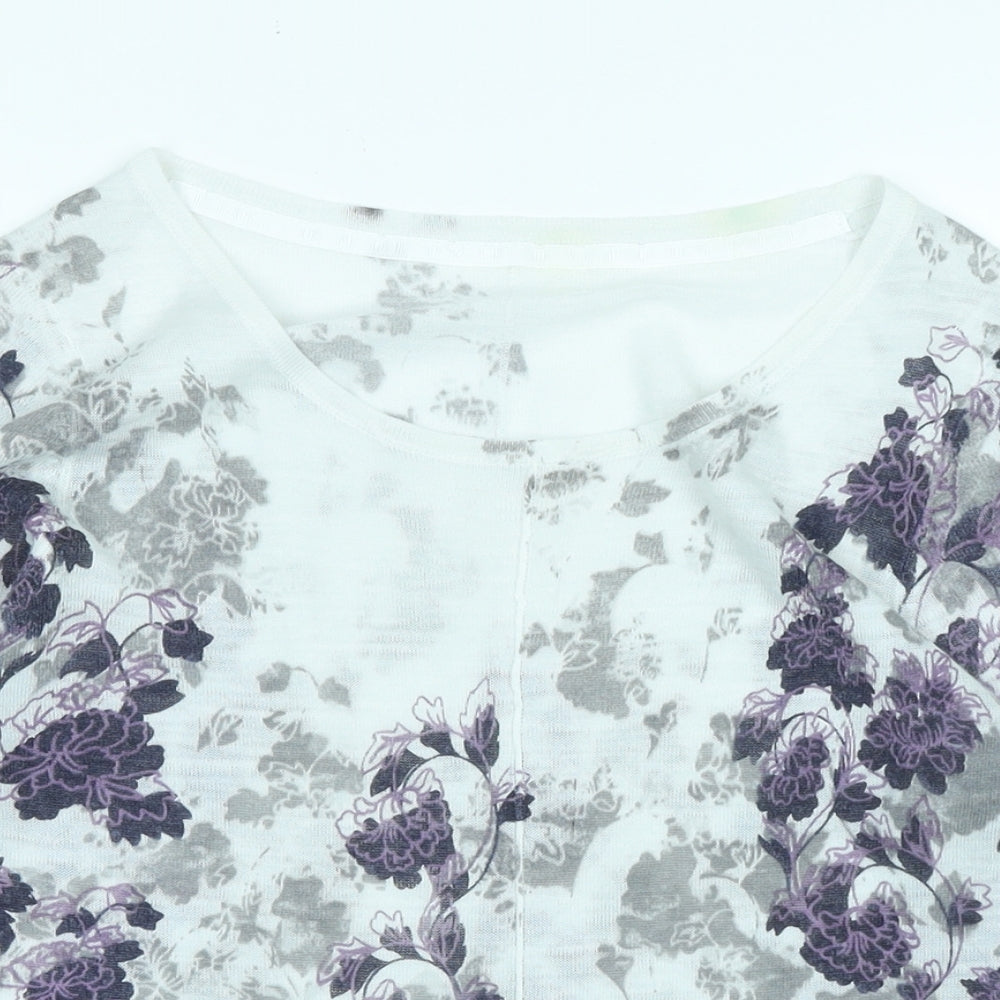 Marks and Spencer Womens White Scoop Neck Floral Acrylic Pullover Jumper Size 12