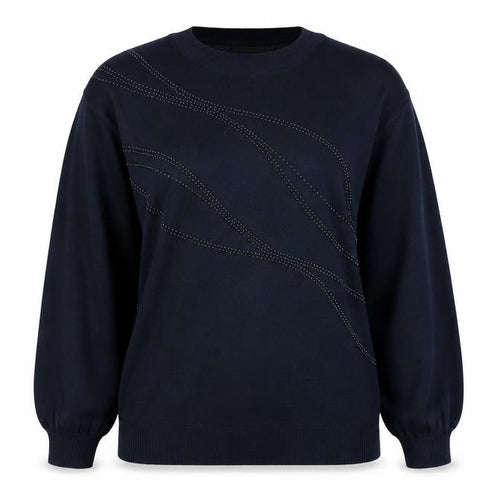 NEXT Womens Blue Crew Neck Acrylic Pullover Jumper Size M - Faux gemstone detail to front