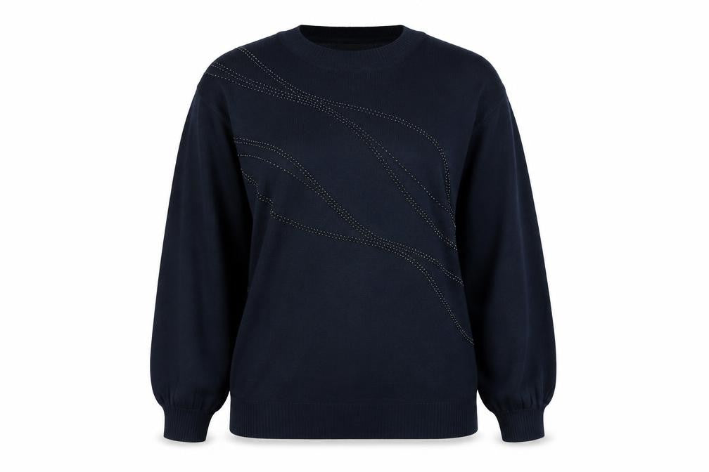 NEXT Womens Blue Crew Neck Acrylic Pullover Jumper Size M - Faux gemstone detail to front