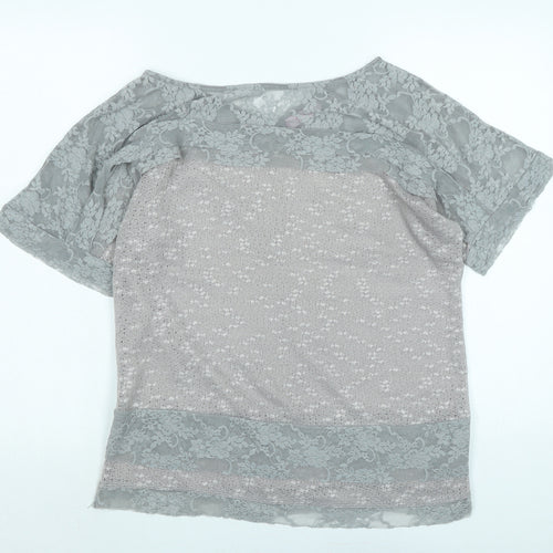 Per Una Womens Grey Crew Neck Acrylic Pullover Jumper Size 14 - Lace Detail