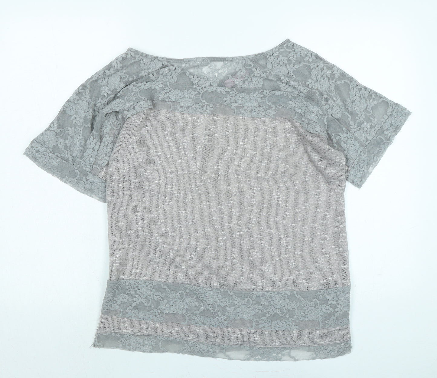 Per Una Womens Grey Crew Neck Acrylic Pullover Jumper Size 14 - Lace Detail