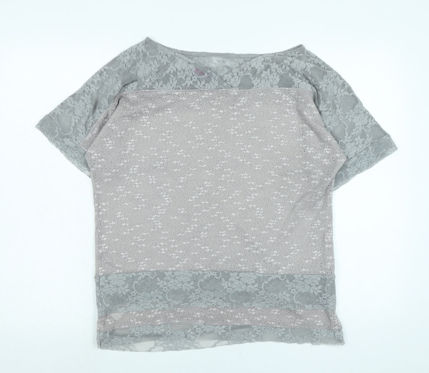 Per Una Womens Grey Crew Neck Acrylic Pullover Jumper Size 14 - Lace Detail