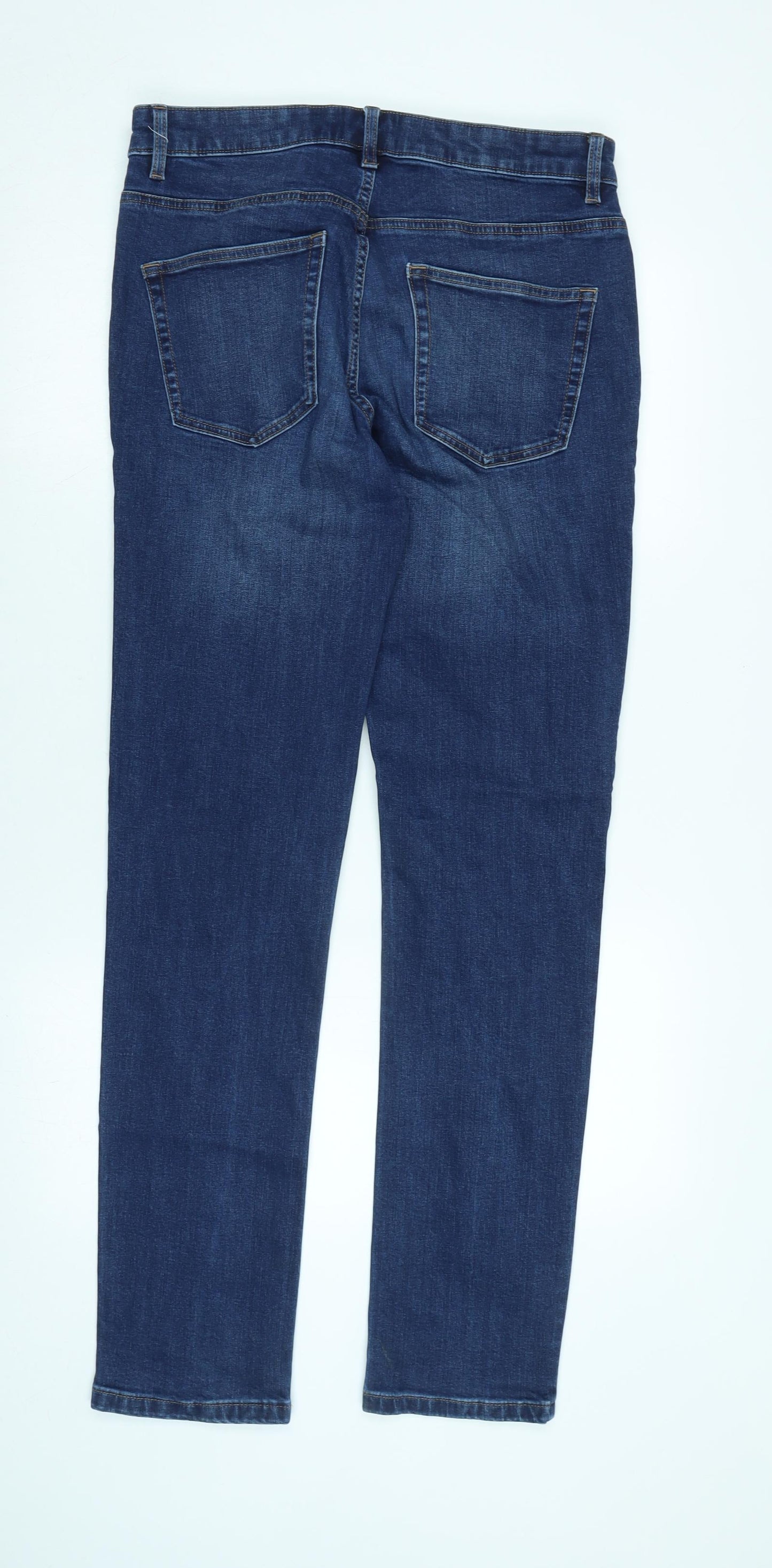 NEXT Mens Blue Cotton Blend Straight Jeans Size 32 in L32 in Regular Zip