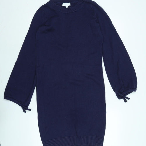 The White Company Womens Blue Cotton Jumper Dress Size 8 Crew Neck