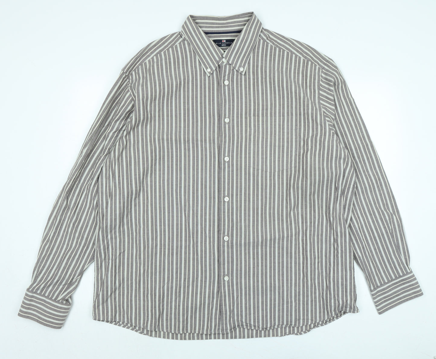 Blue Harbour Mens Brown Cotton Button-Up Size XL Collared Button