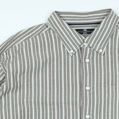 Blue Harbour Mens Brown Cotton Button-Up Size XL Collared Button