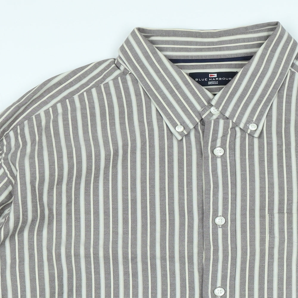 Blue Harbour Mens Brown Cotton Button-Up Size XL Collared Button