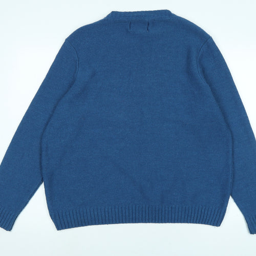 River Island Womens Blue Crew Neck Acrylic Pullover Jumper Size XL