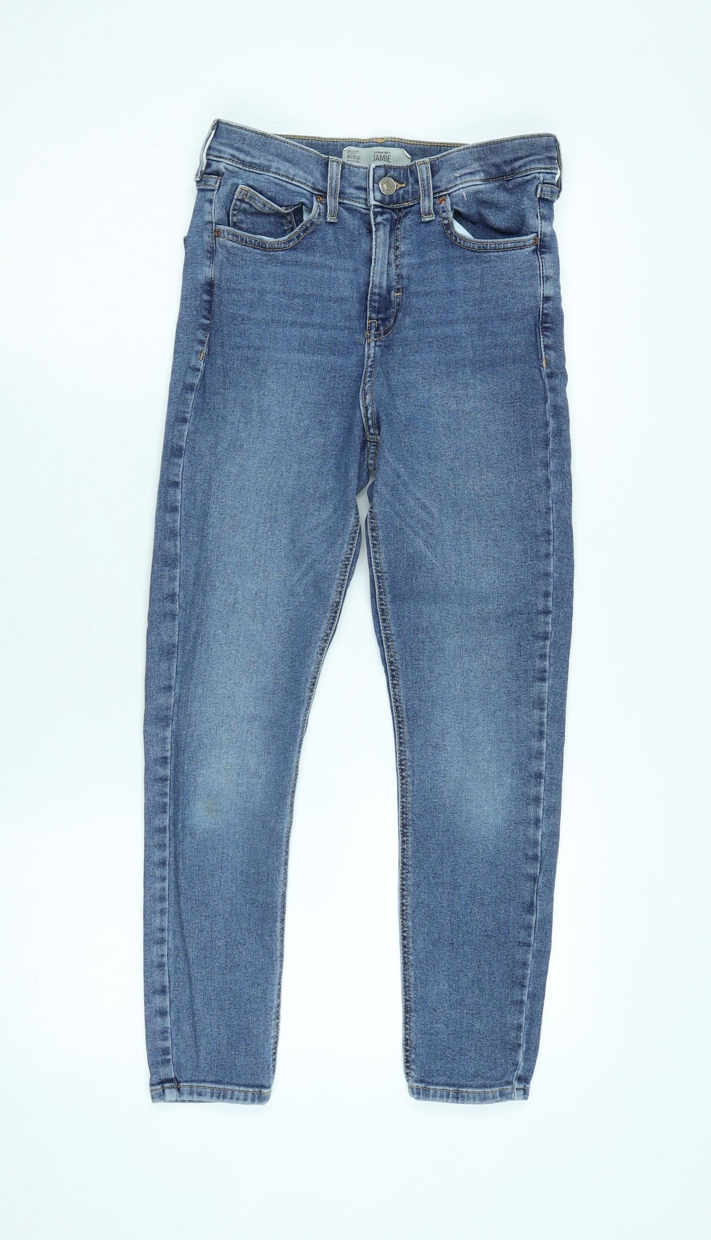 Topshop Womens Blue Cotton Blend Tapered Jeans Size 28 in L30 in Regular Zip