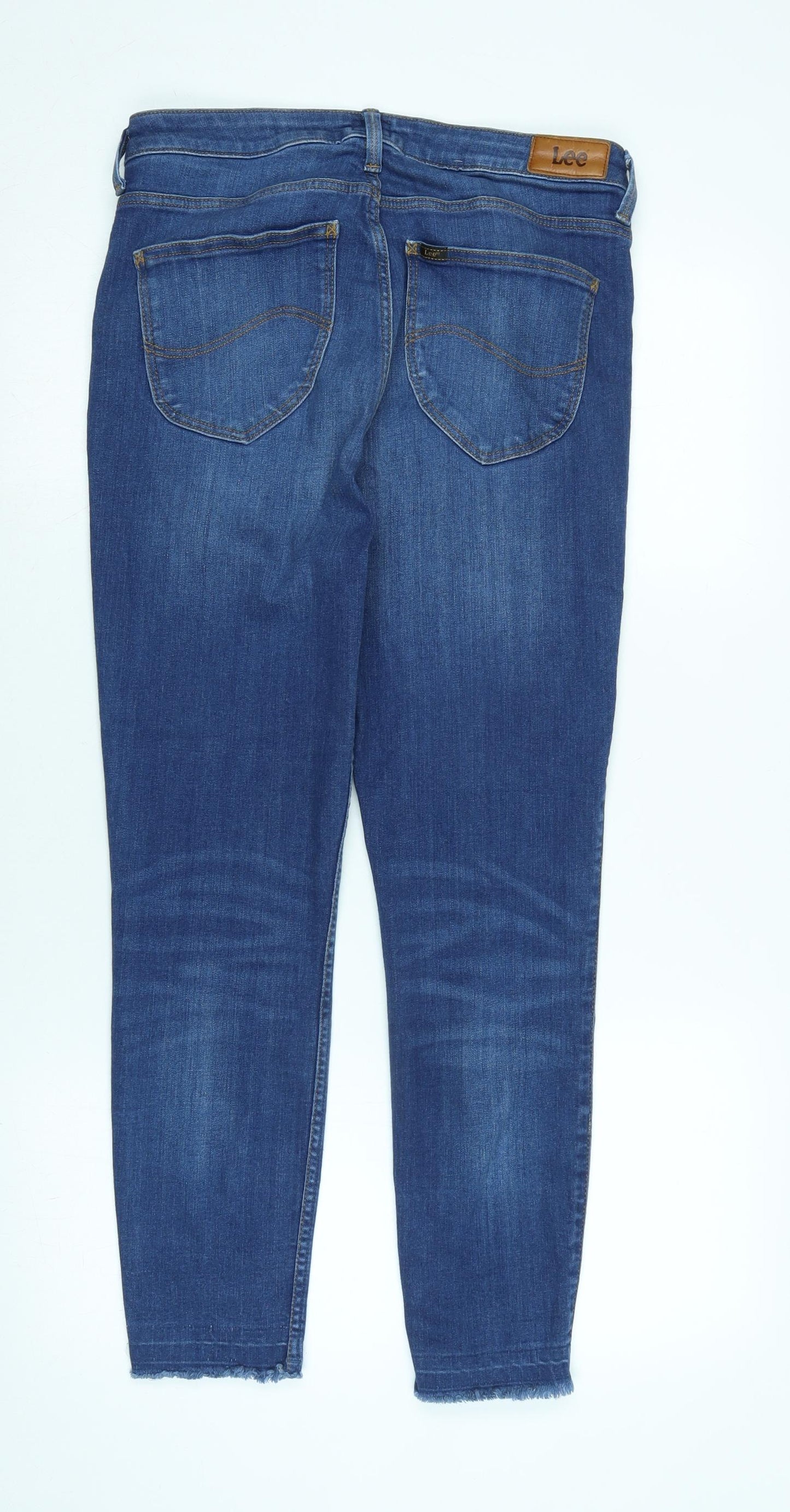 Lee Womens Blue Cotton Blend Tapered Jeans Size 28 in L25 in Regular Zip - Raw Hem