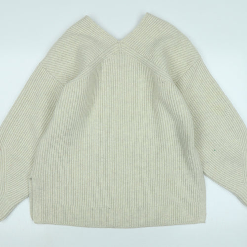 H&M Womens Beige V-Neck Wool Pullover Jumper Size S