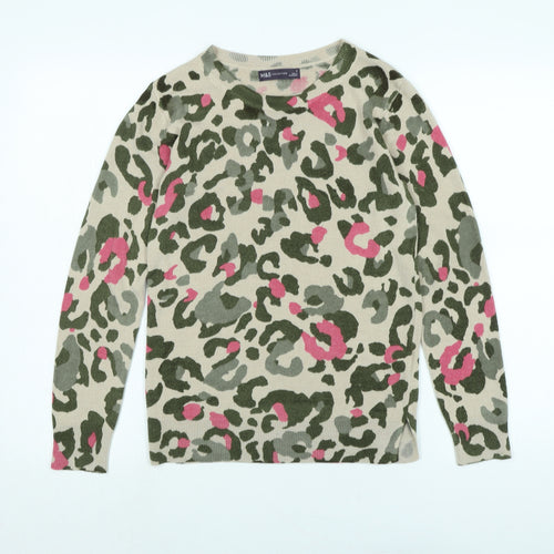 Marks and Spencer Womens Multicoloured Crew Neck Camouflage Acrylic Pullover Jumper Size 6