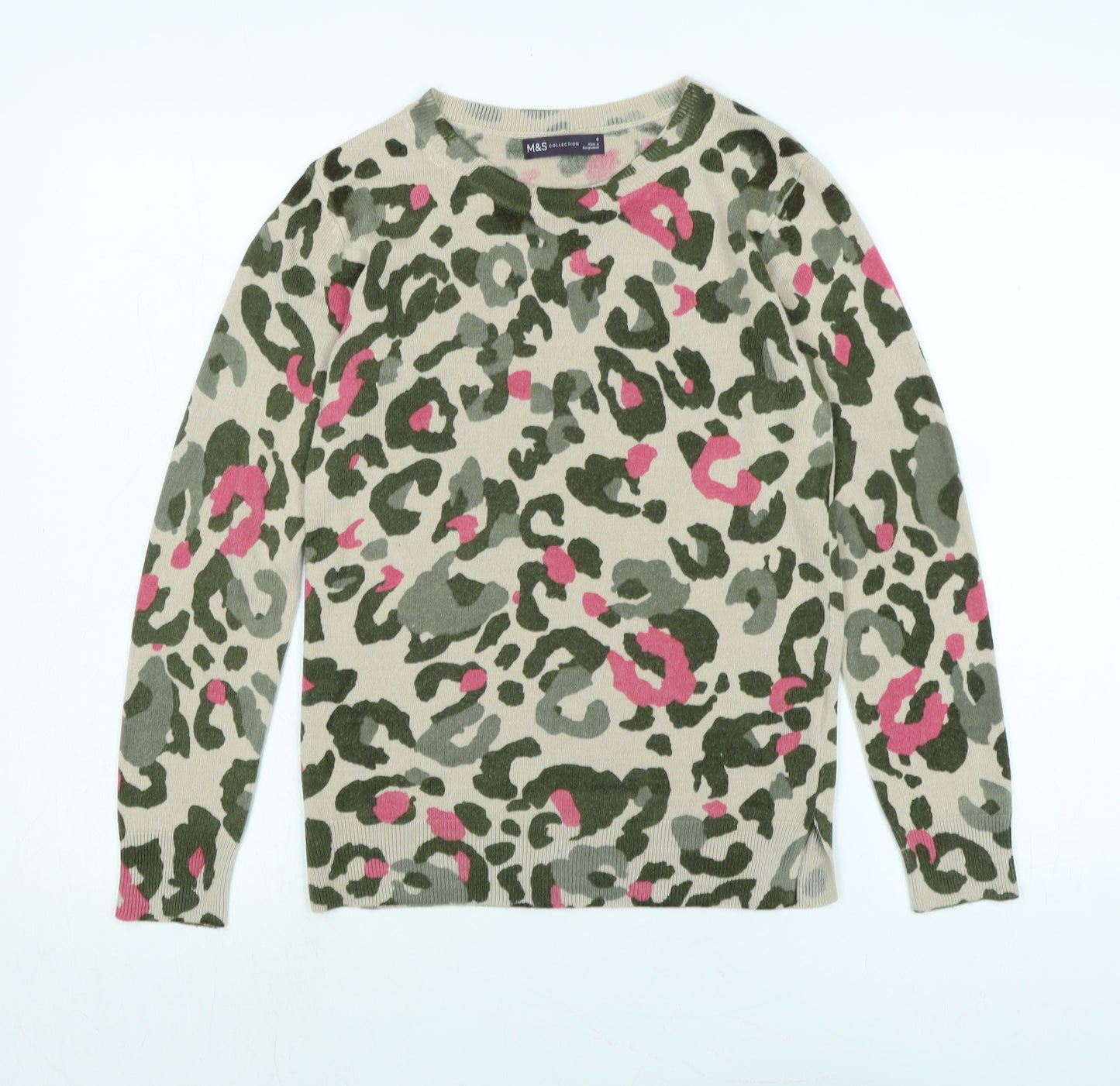 Marks and Spencer Womens Multicoloured Crew Neck Camouflage Acrylic Pullover Jumper Size 6