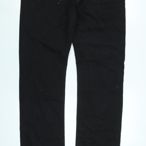 Marks and Spencer Mens Black Cotton Blend Straight Jeans Size 32 in L33 in Regular Zip