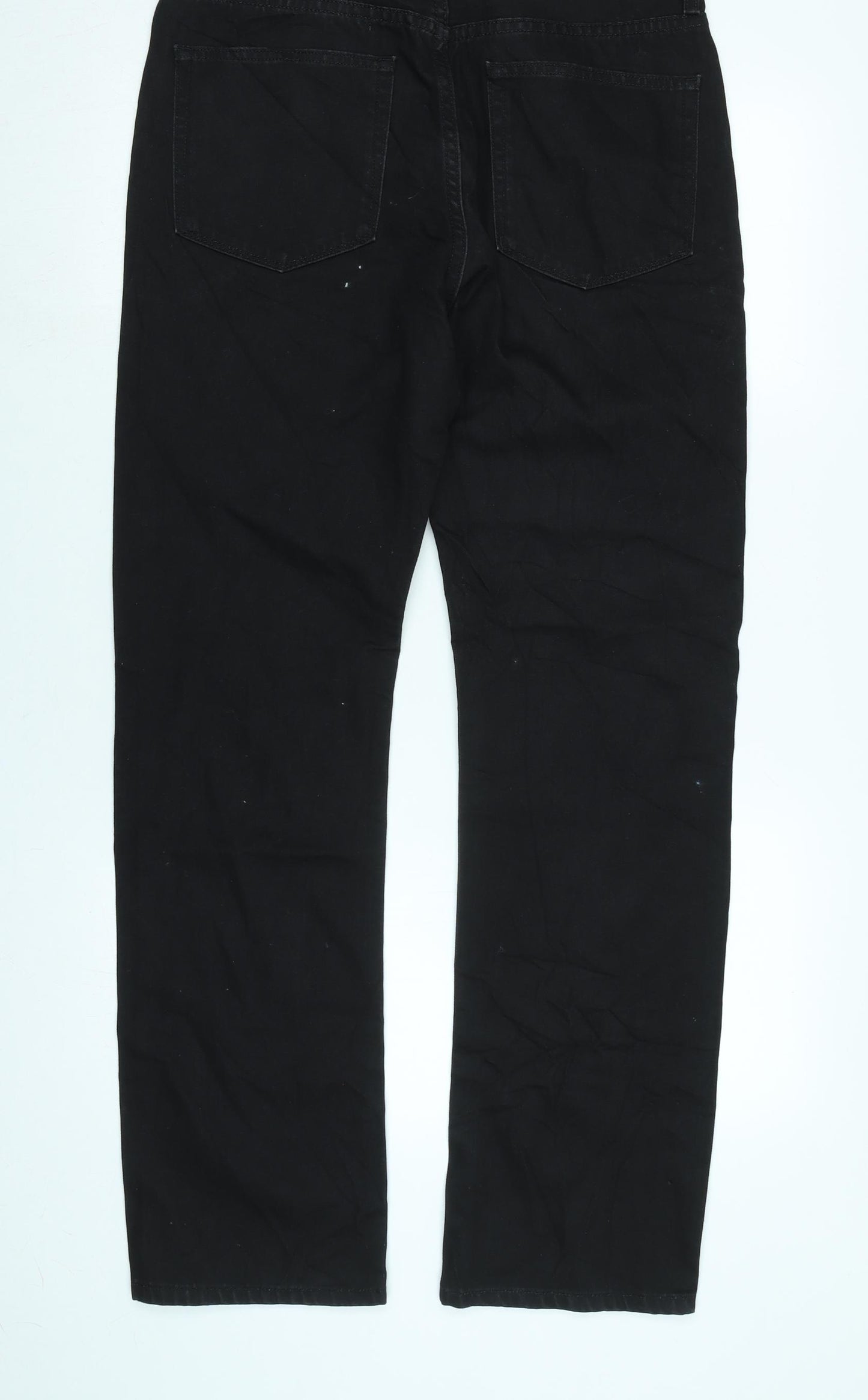 Marks and Spencer Mens Black Cotton Blend Straight Jeans Size 32 in L33 in Regular Zip