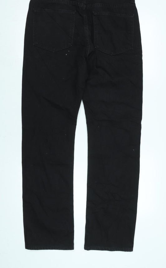 Marks and Spencer Mens Black Cotton Blend Straight Jeans Size 32 in L33 in Regular Zip