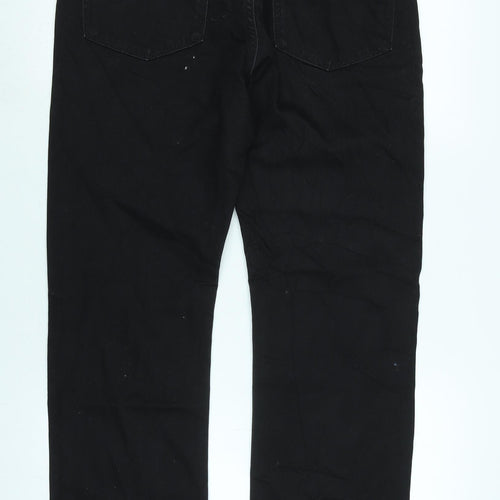 Marks and Spencer Mens Black Cotton Blend Straight Jeans Size 32 in L33 in Regular Zip