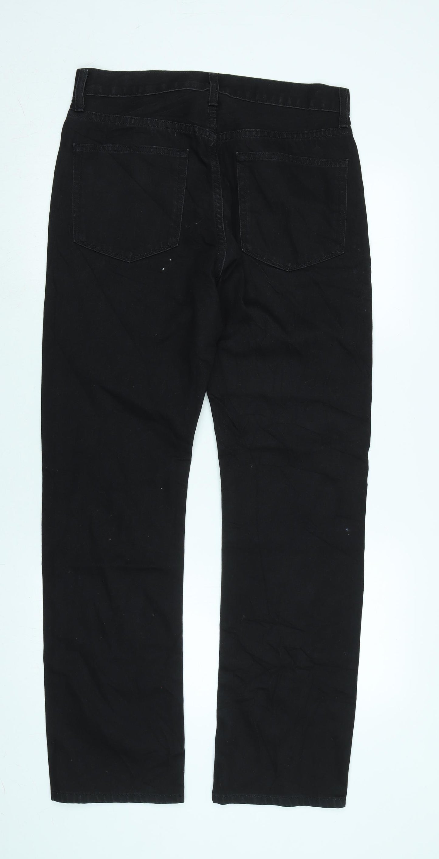 Marks and Spencer Mens Black Cotton Blend Straight Jeans Size 32 in L33 in Regular Zip