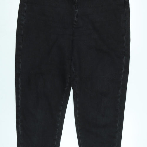 NEXT Womens Black Cotton Blend Tapered Jeans Size 16 L27 in Regular Zip