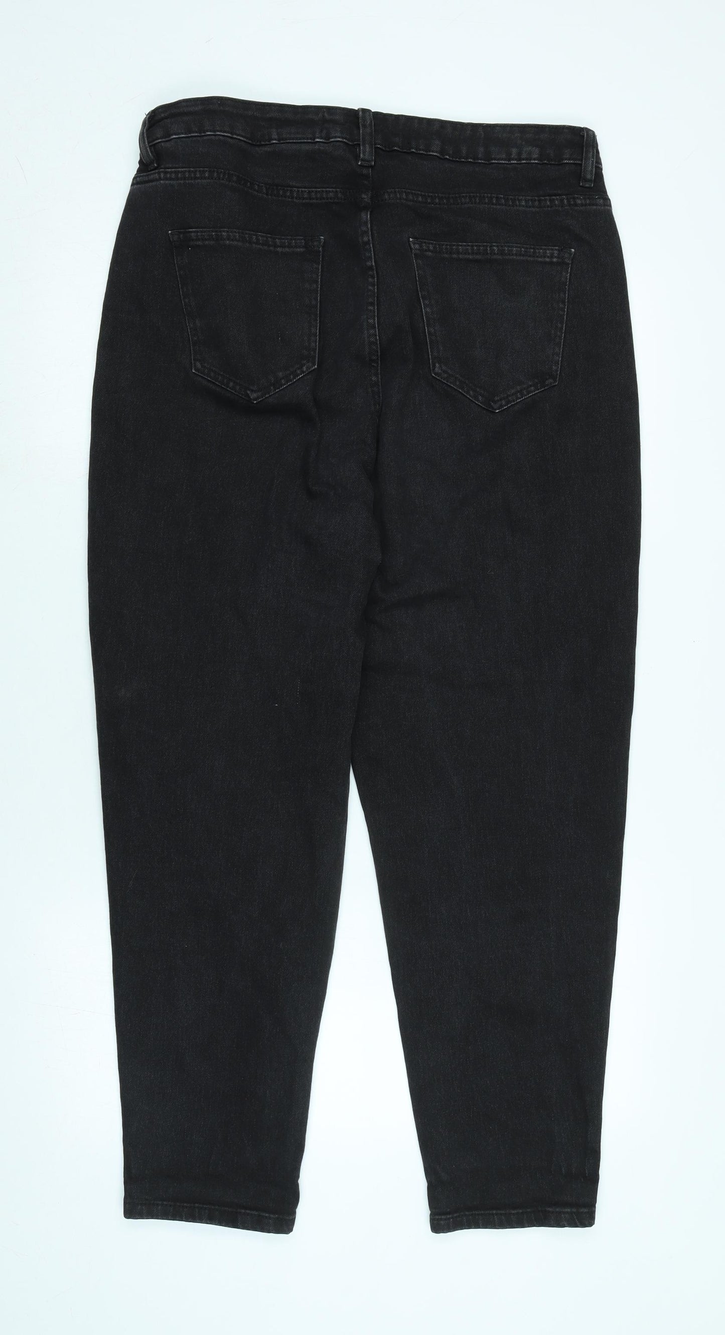 NEXT Womens Black Cotton Blend Tapered Jeans Size 16 L27 in Regular Zip