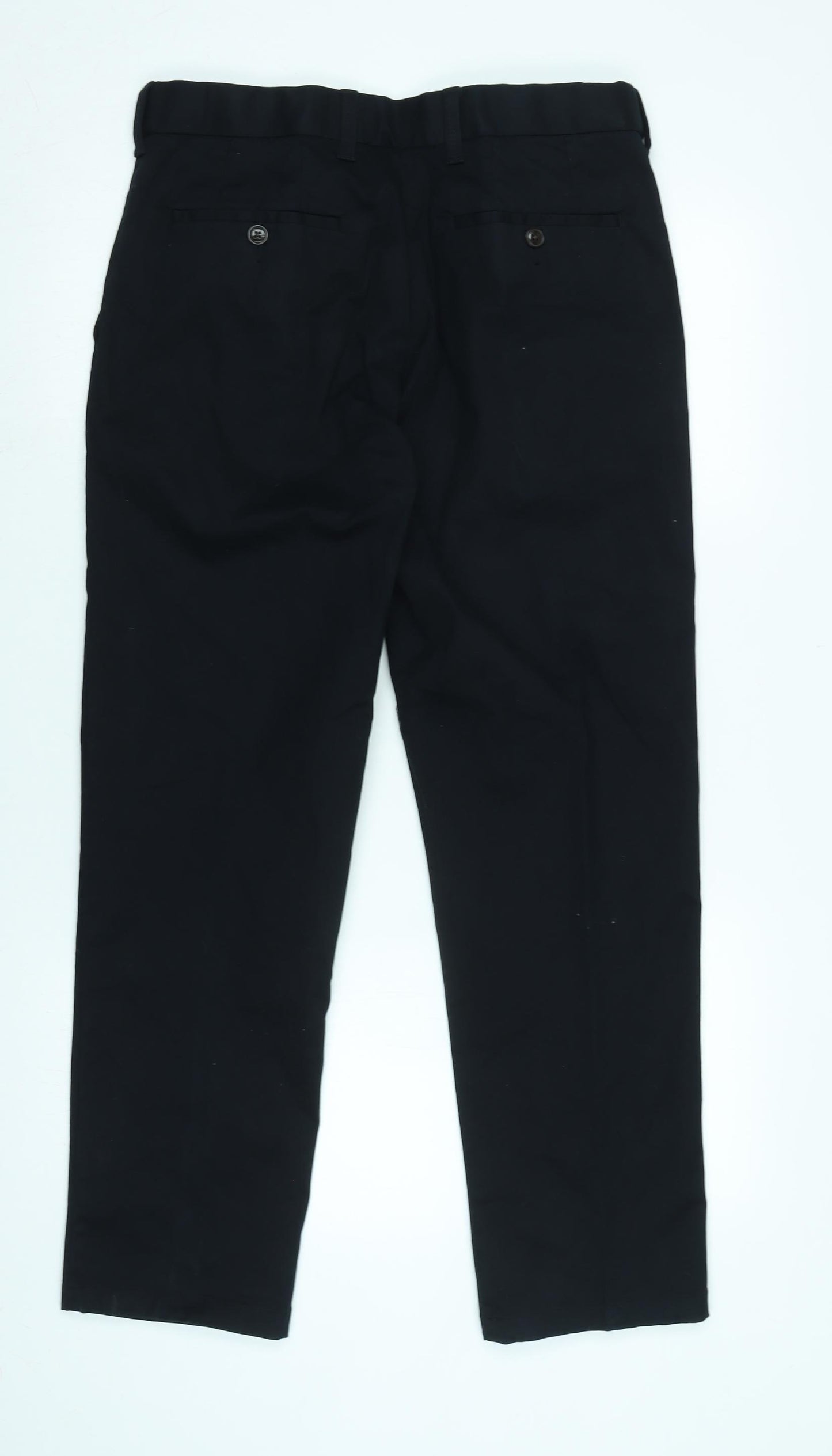 Marks and Spencer Mens Blue Cotton Trousers Size 32 in L29 in Regular Zip