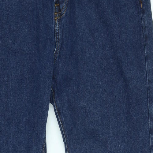 Marks and Spencer Mens Blue Cotton Blend Straight Jeans Size 32 in L33 in Regular Zip