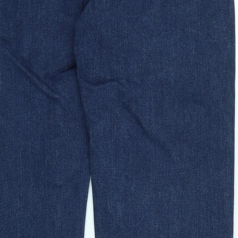 Marks and Spencer Mens Blue Cotton Blend Straight Jeans Size 32 in L33 in Regular Zip