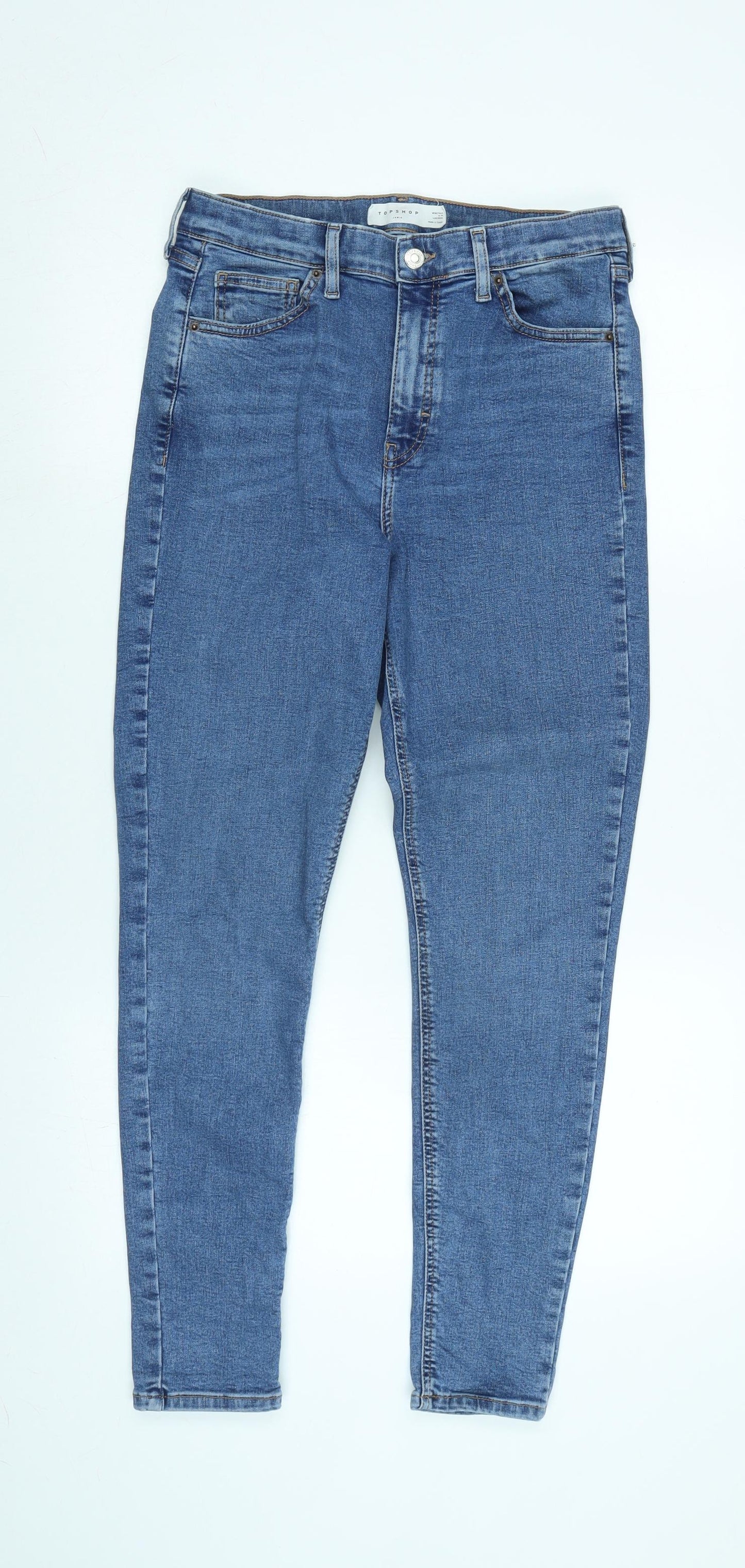 Topshop Womens Blue Cotton Blend Tapered Jeans Size 30 in L32 in Regular Zip