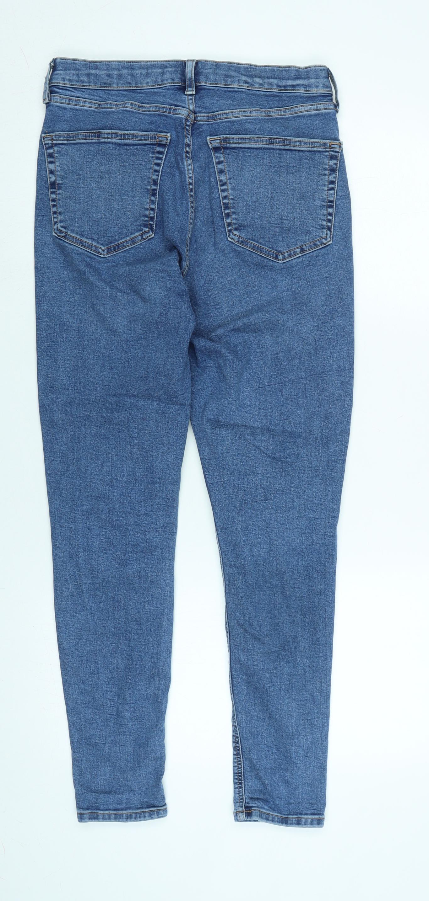 Topshop Womens Blue Cotton Blend Tapered Jeans Size 30 in L32 in Regular Zip