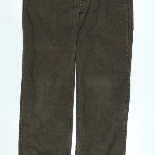 Heritage Mens Brown Cotton Trousers Size 34 in L33 in Regular Zip - Logo