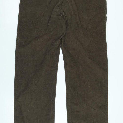 Heritage Mens Brown Cotton Trousers Size 34 in L33 in Regular Zip - Logo