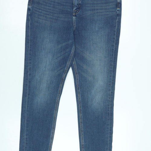 Marks and Spencer Womens Blue Cotton Blend Skinny Jeans Size 12 L28 in Regular Zip