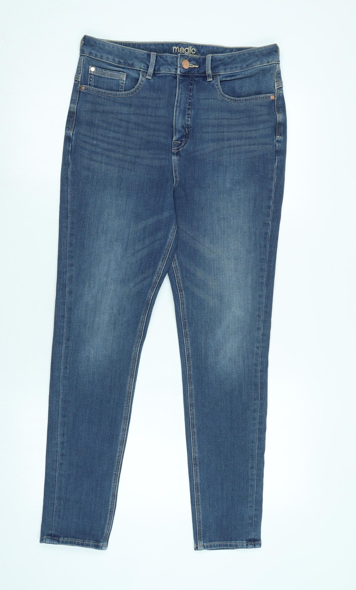 Marks and Spencer Womens Blue Cotton Blend Skinny Jeans Size 12 L28 in Regular Zip