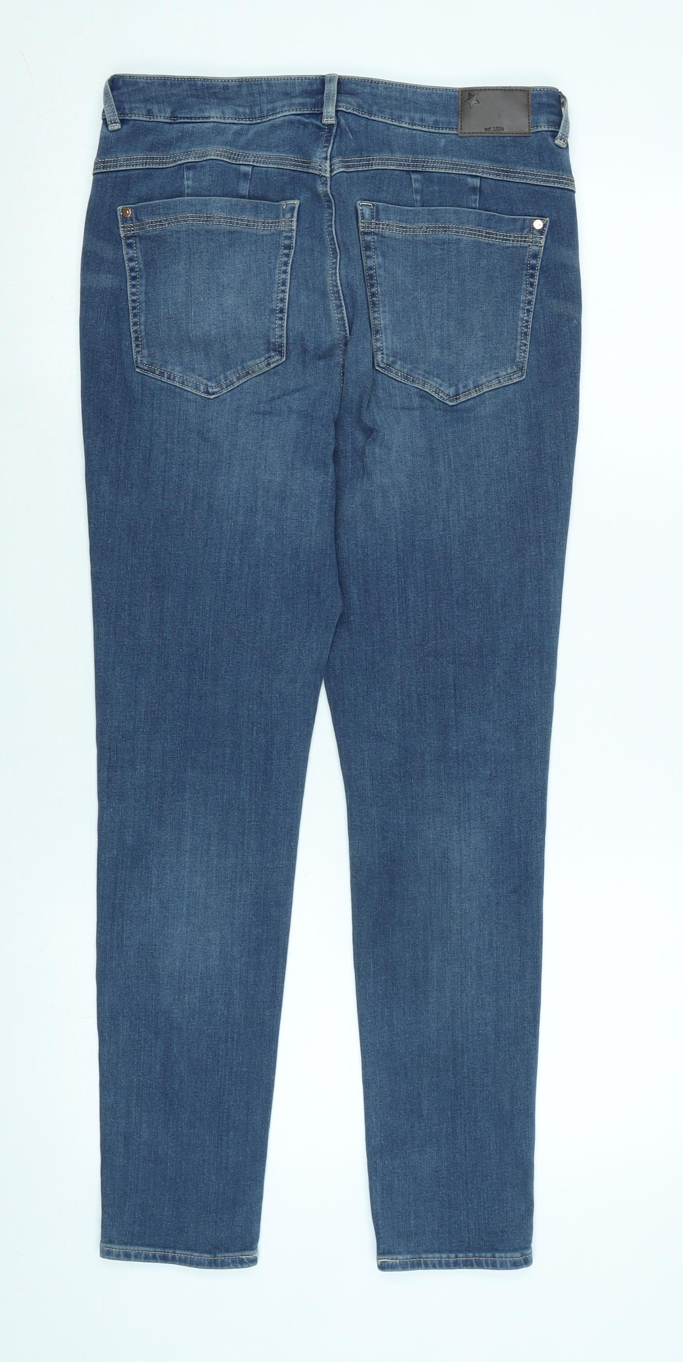 Marks and Spencer Womens Blue Cotton Blend Skinny Jeans Size 12 L28 in Regular Zip