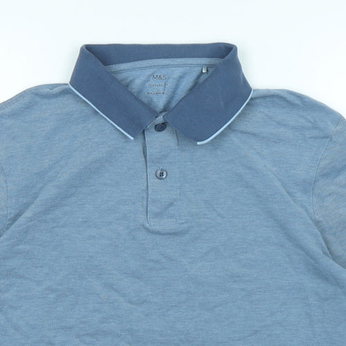 Marks and Spencer Mens Blue Polyester Polo Size L Collared Button