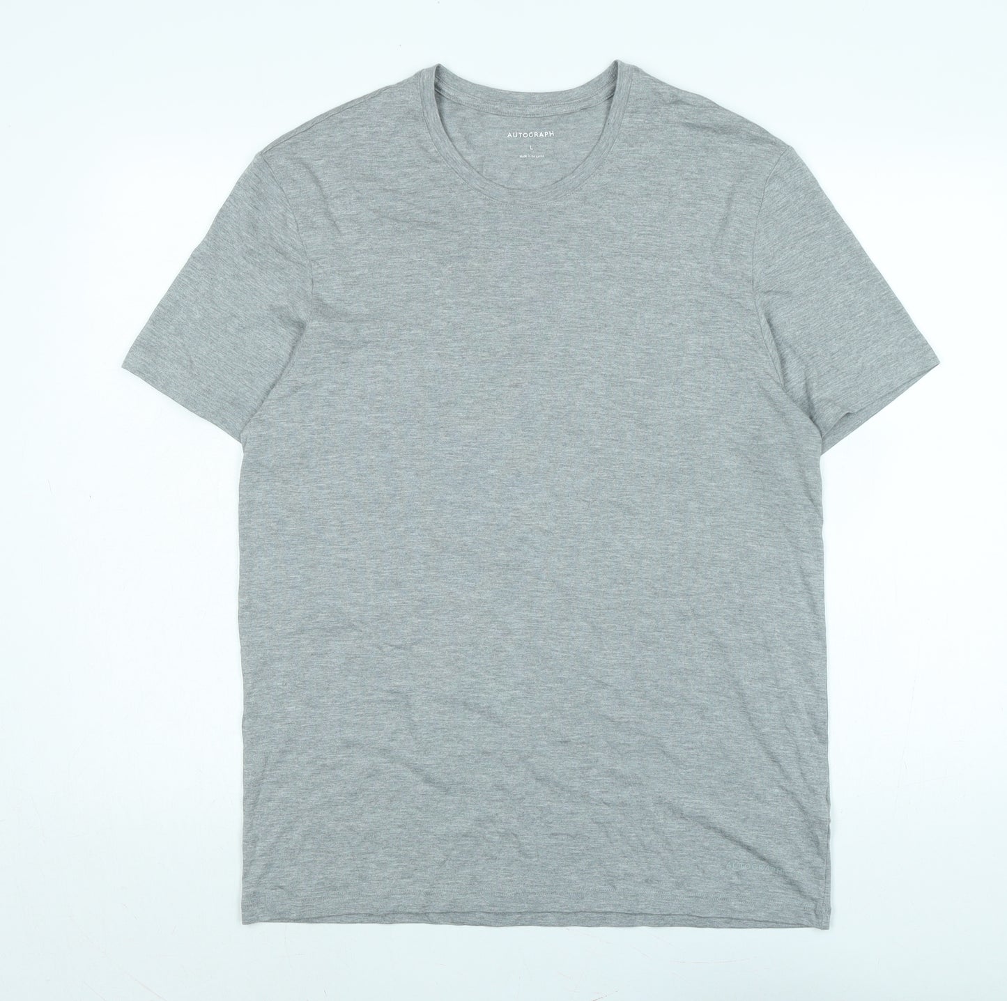 Autograph Womens Grey Cotton Basic T-Shirt Size L Crew Neck