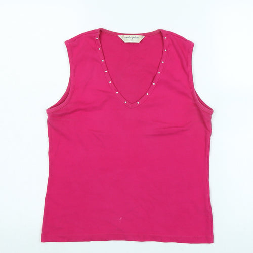 Dorothy Perkins Womens Purple Cotton Basic Tank Size 12 V-Neck - Faux gemstones detail .