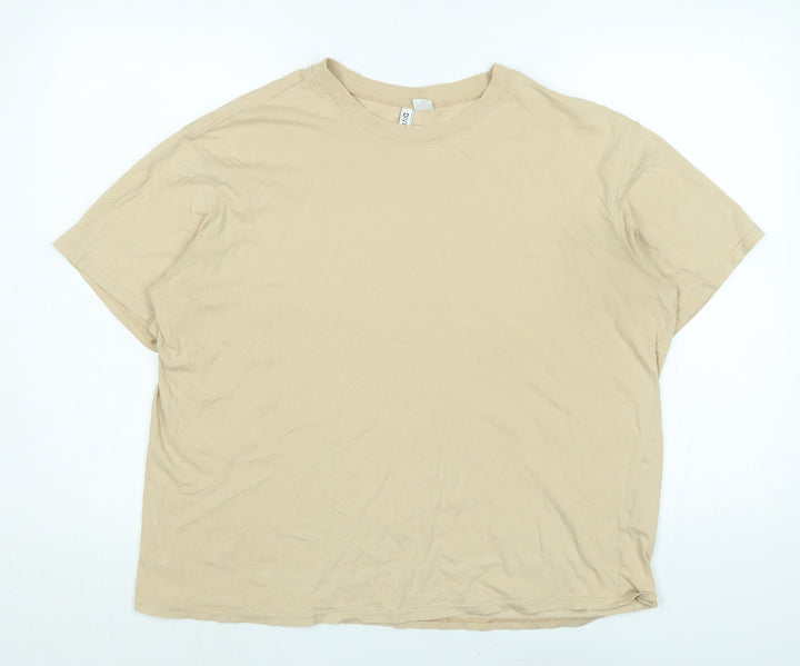 Divided Womens Beige Cotton Basic T-Shirt Size M Crew Neck
