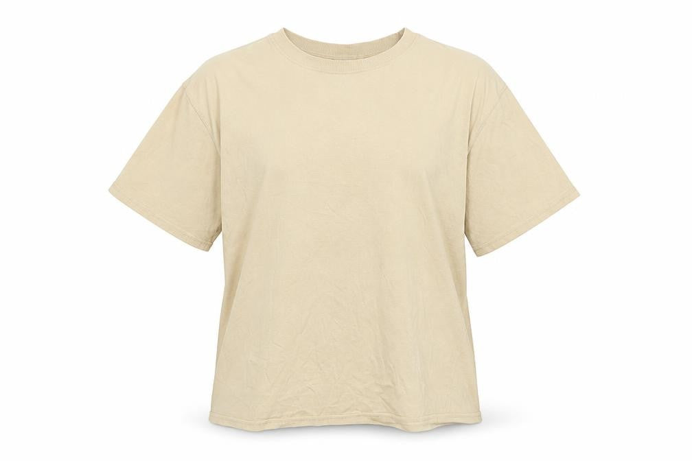 Front view of Divided women’s beige cotton basic t-shirt, size M, crew neck