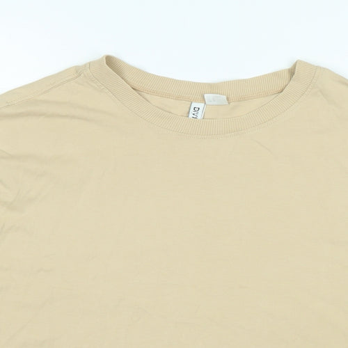Divided Womens Beige Cotton Basic T-Shirt Size M Crew Neck