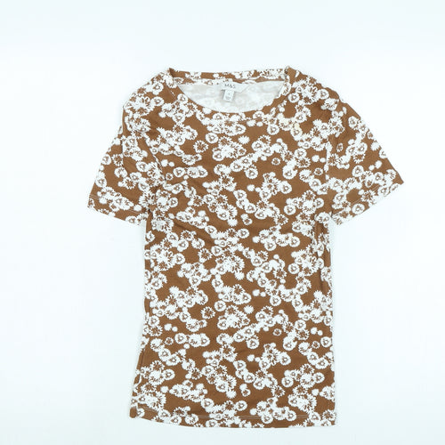Marks and Spencer Womens Brown Cotton Basic T-Shirt Size 6 Scoop Neck