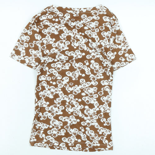 Marks and Spencer Womens Brown Cotton Basic T-Shirt Size 6 Scoop Neck
