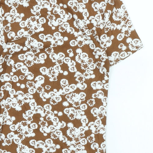 Marks and Spencer Womens Brown Cotton Basic T-Shirt Size 6 Scoop Neck