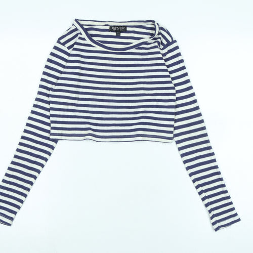 Topshop Womens Blue Cotton Basic T-Shirt Size 12 Scoop Neck