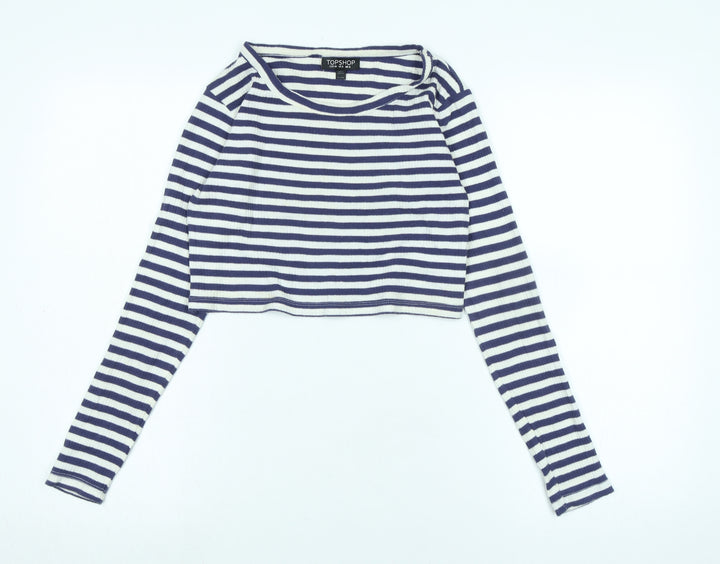 Topshop Womens Blue Cotton Basic T-Shirt Size 12 Scoop Neck