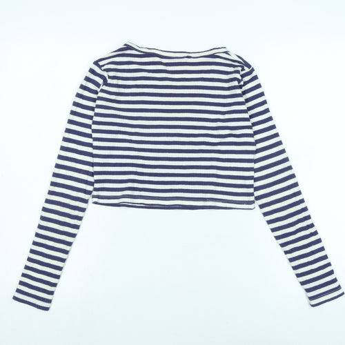 Topshop Womens Blue Cotton Basic T-Shirt Size 12 Scoop Neck