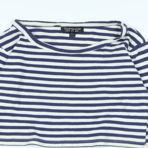 Topshop Womens Blue Cotton Basic T-Shirt Size 12 Scoop Neck